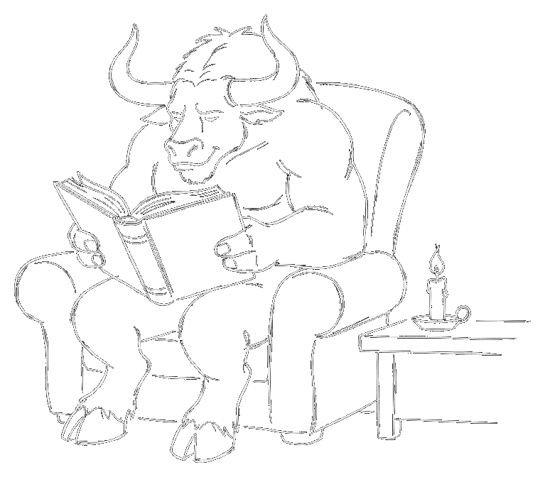 Sketch of a tauren reading a book by candlelight