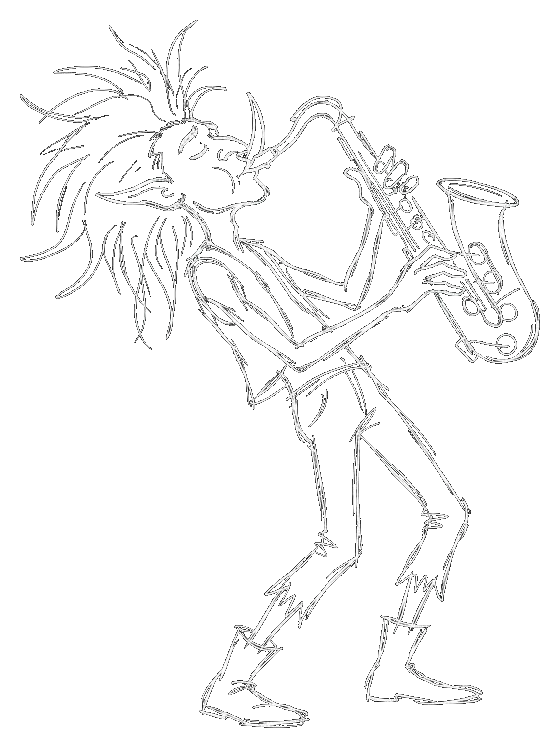Sketch of a troll playing the saxophone