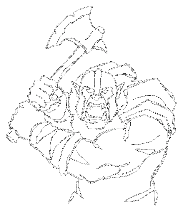 Sketch of an orc warrior raising a battle axe