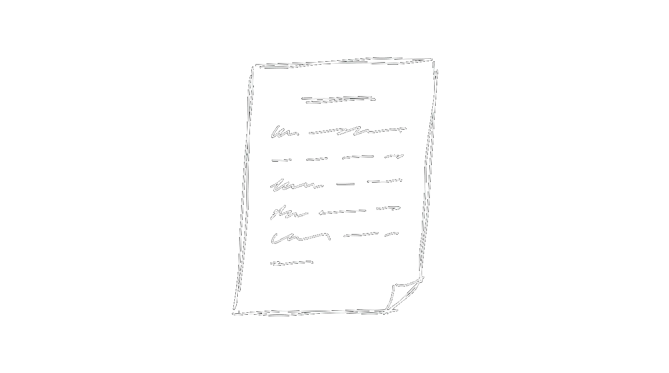 A sheet of paper with lines of text sketched as simple strokes