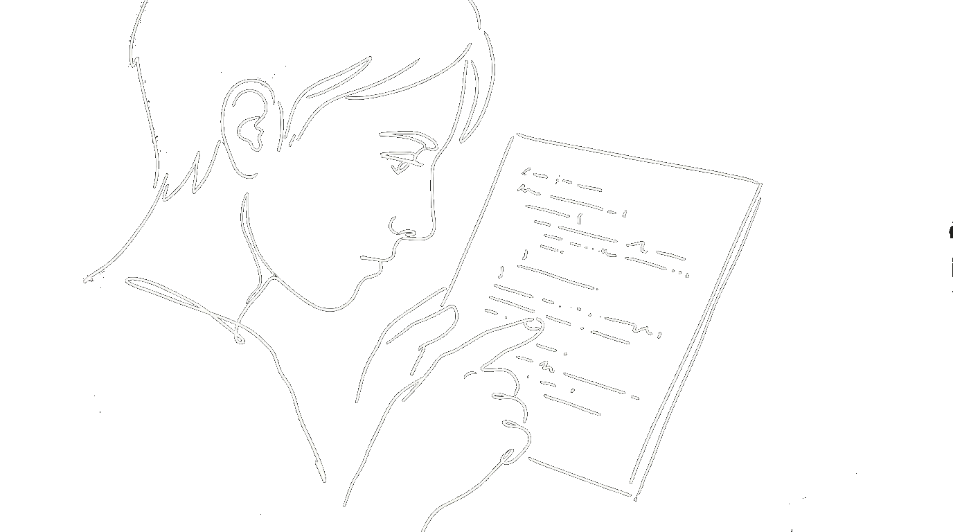 A person reading code line by line, finger tracing down a page