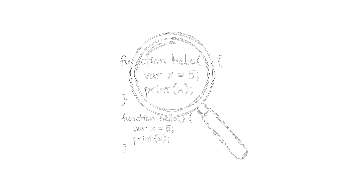 A magnifying glass over code