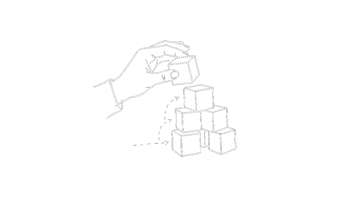 A hand stacking building blocks one at a time